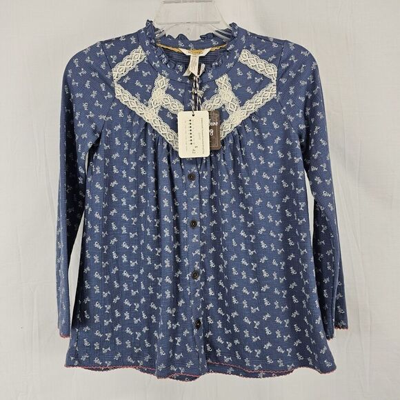 NEW Matilda Jane JEMMA Peasant Top Girls 10 Blue Boho Floral Crochet Blouse - Picture 2 of 7